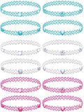 BodyJ4You 12PC Tattoo Choker Necklace for Women - 90s Choker Necklaces Y2K Fashion Trendy Vintage - Emo Black Choker Rainbow Pink White Purple Neon Green Blue Daisy Flower