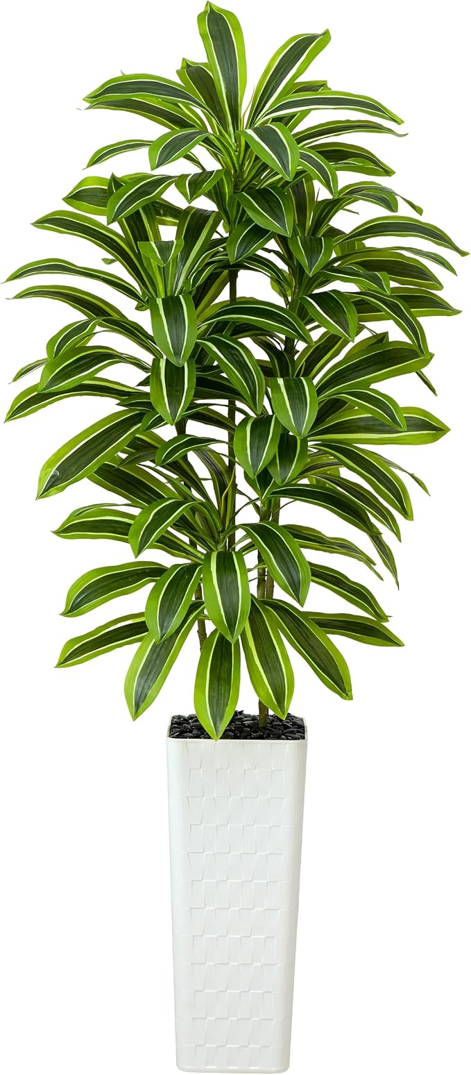Artificial Dracaena Tree: 7FT Fake Plants Silk Faux Trees（White Pot） | by TNGGNT