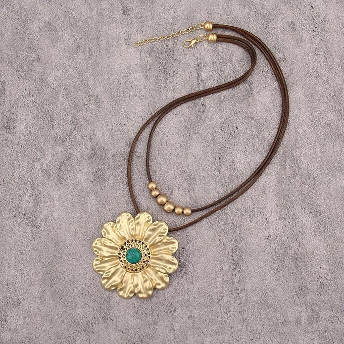 Boho Necklaces for Women Chunky Circle Necklace Layered Boho Circle Leather Choker Necklace Long Vintage Necklaces Bohemian Jewlery Gifts