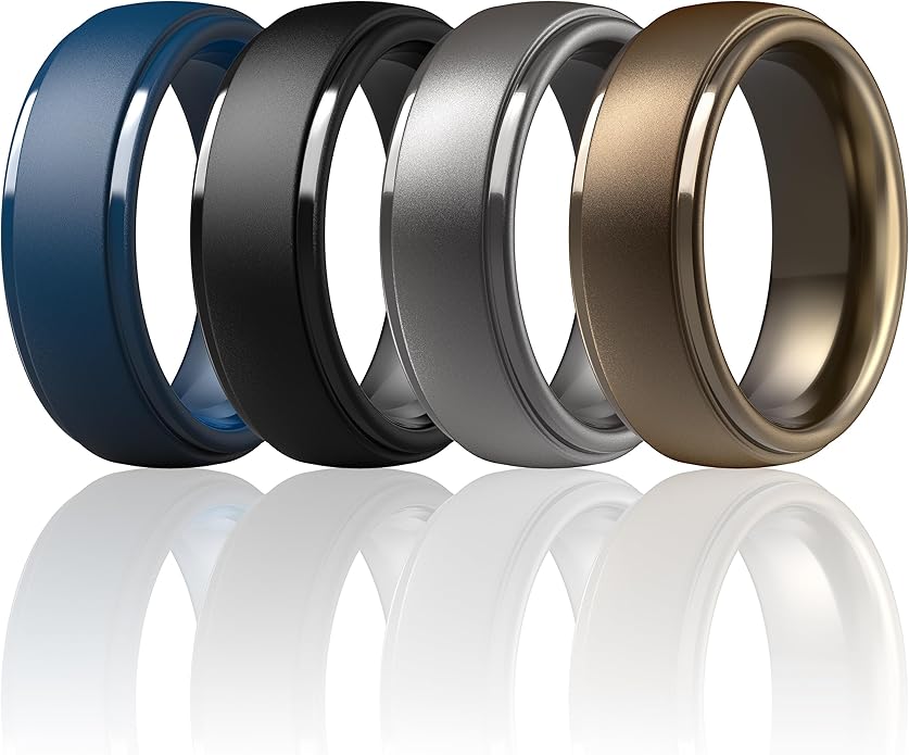 ThunderFit Silicone Rings for Men - 7 Rings / 4 Rings / 1 Ring Step Edge Rubber Wedding Bands 10mm Wide - 2.5mm Thick