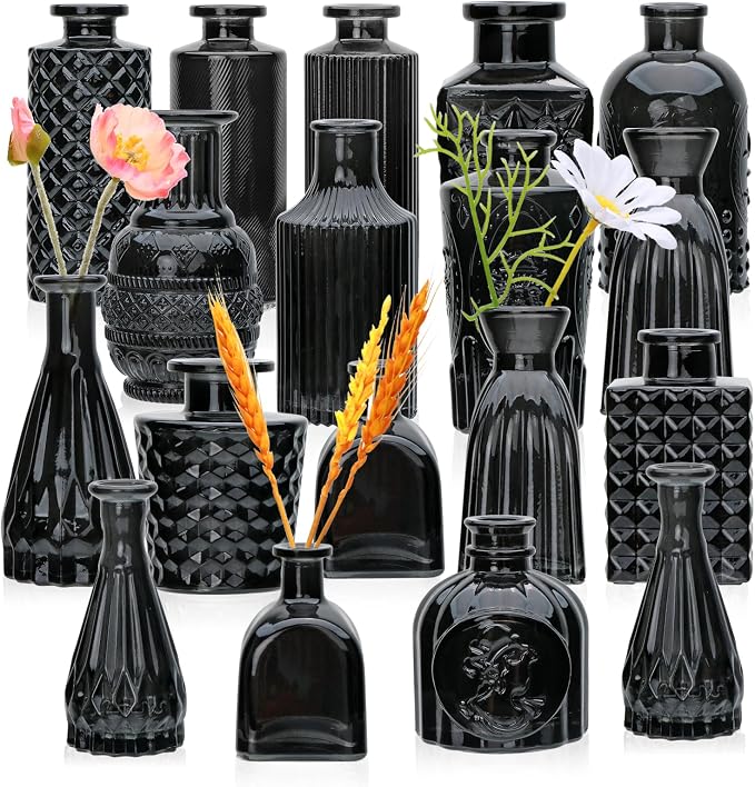 Glass Bud Vase Set of 18, Glass Black Vintage Vases by Brajttt
