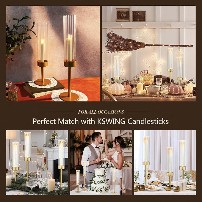 Glass Hurricane Candlestick Holders Gold, KSWING Set of 6 Taper Candle Holders - Image 5