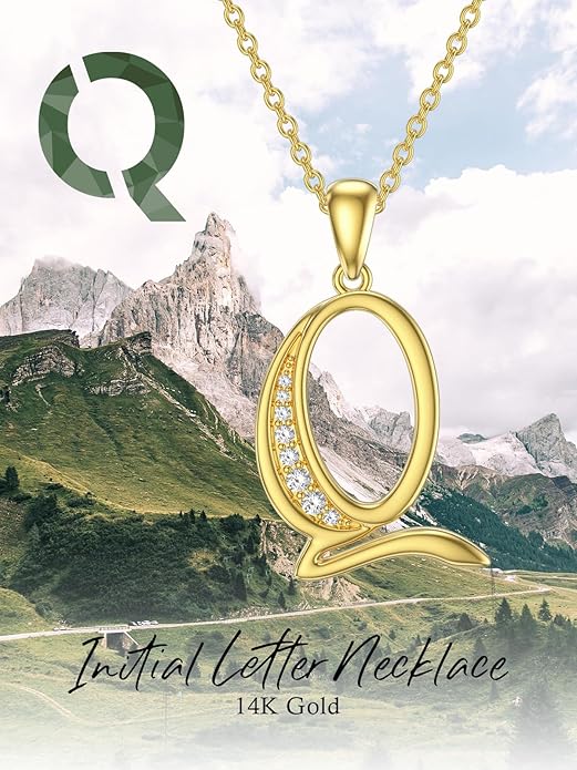 14k Gold Initial Necklace for Women, Solid Gold Moissanite Letter Pendant Necklaces Jewelry for Her Birthday Valentines Day Gifts for Mom Wife Christmas Gifts for Girlfriend Sister