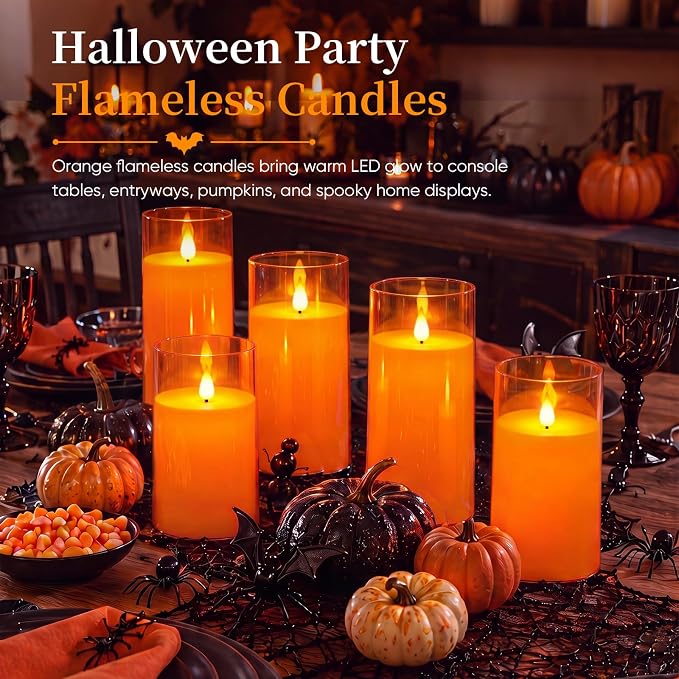 Homemory Halloween Orange Flameless Candles, Remote Timer, 9 Pack | Flameless - Image 5