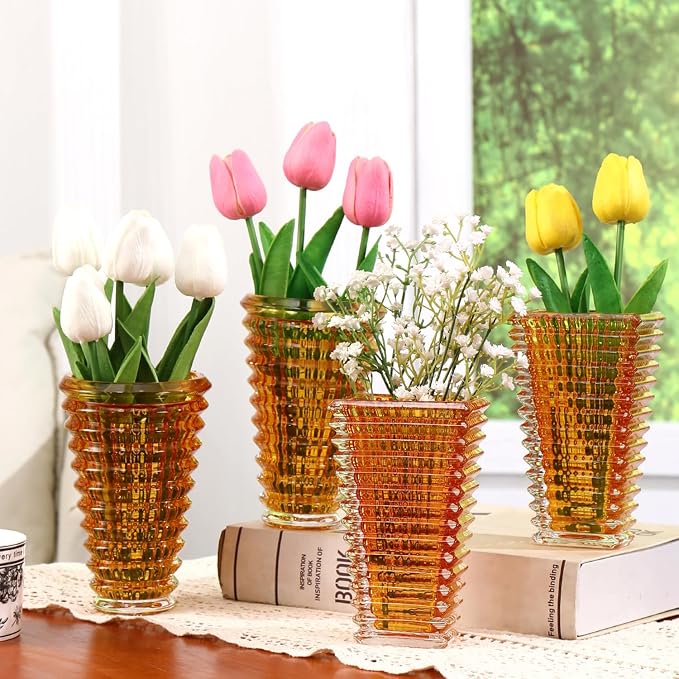 MCMCNCUIU Crystal Flower Vase Set of 4, Glass Vases by MCMCNCUIU