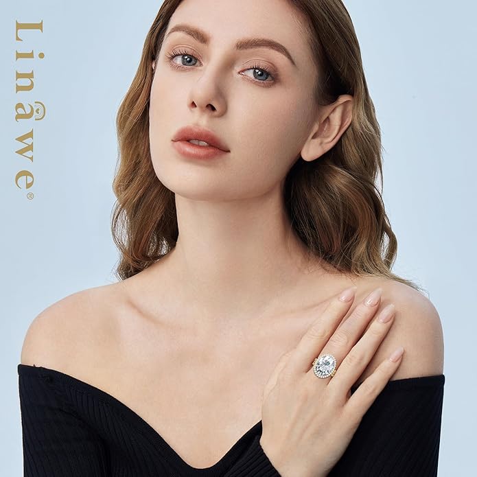 Linawe Birthstone Chunky Adjustable Rings for Women, Gold/Silver/Rose Gold Statement Rings, Imitation Diamond Fake Gemstone Crystal Cocktail Ring, Cubic Zirconia Costume Jewelry