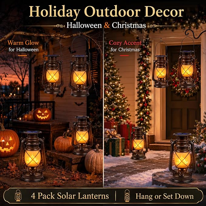 Marlrin Solar Lanterns Outdoor Waterproof 4 Pack LED Flickering Flame Light | - Image 7
