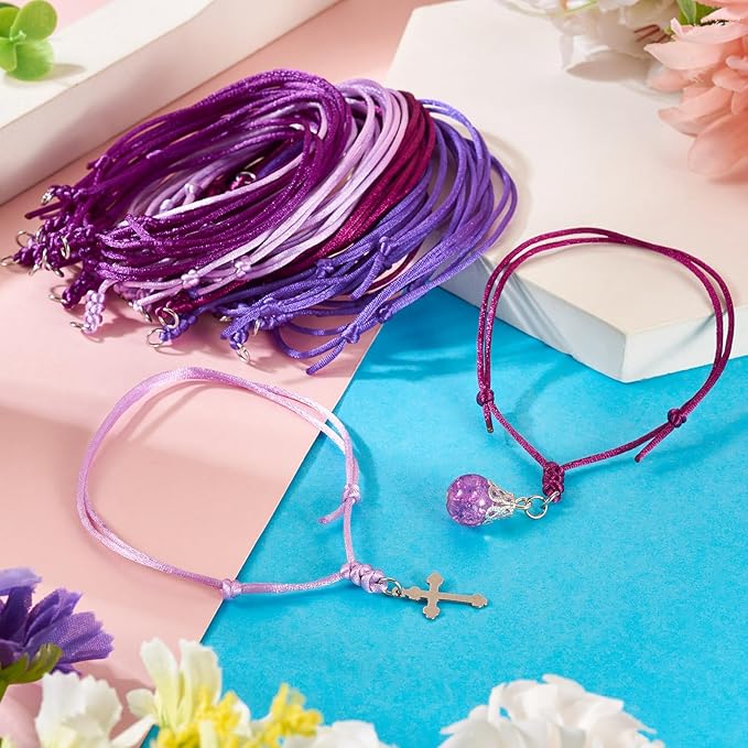 40Pcs Adjustable Braided Cord Colorful Waxed Thread Half Finished Bracelet with Jump Rings Knotting Bracelet Ropes for Wrist DIY Women Jewelry Friendship Bangle Decor 8.5-16cm Long-Purple
