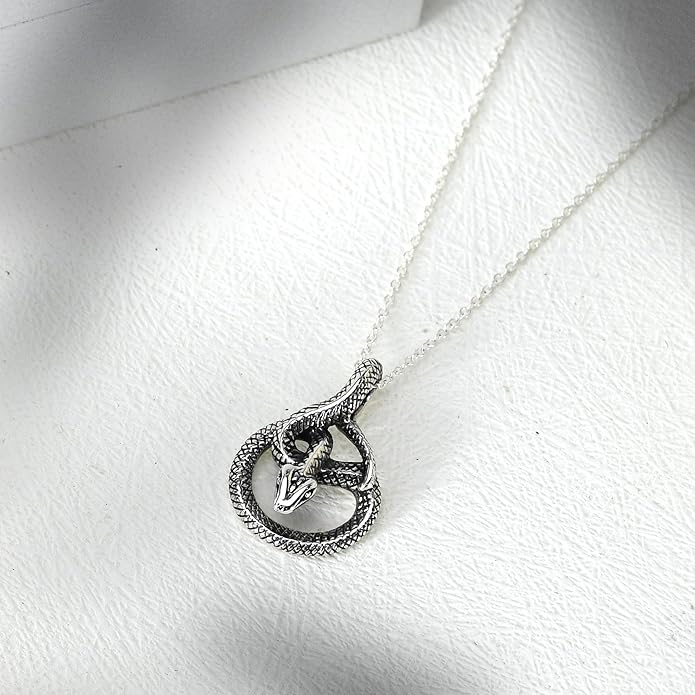AeraVida Unique & Detailed Coiled Snake .925 Sterling Silver Pendant Necklace | Animal Serpent Inspired Pendant for Women | Reptile Necklace