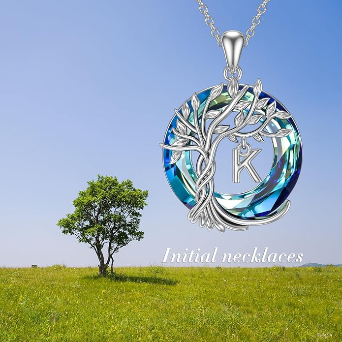 TOUPOP Gifts for Women Tree of Life Necklace 925 Sterling Silver Initial Pendant Family Tree Crystal Jewelry Valentine's Day Birthday Gifts for Her Mom Wife Girlfriend Daughter
