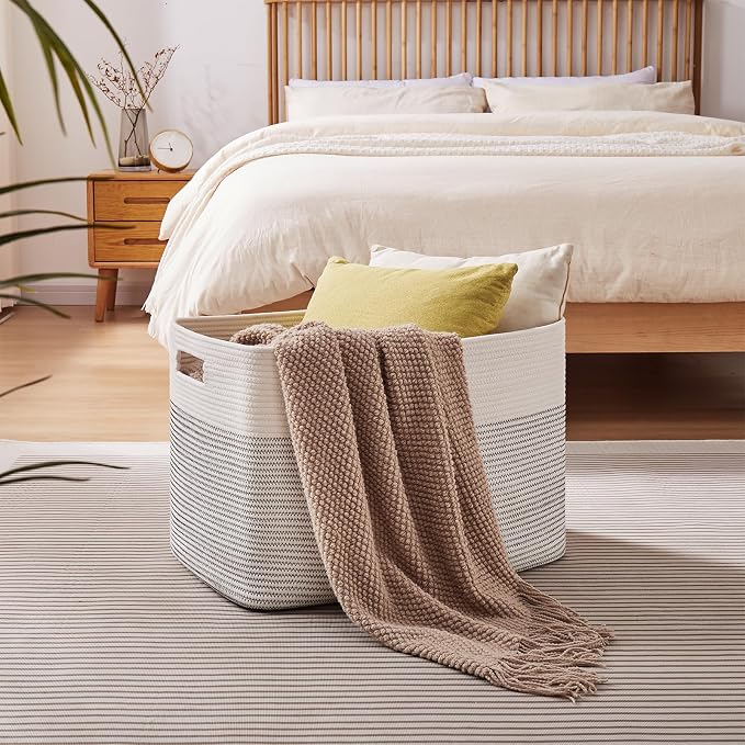 OIAHOMY 108L Extra Large Blanket Basket Dog Toy Basket Black/White | Rectangle - Image 2