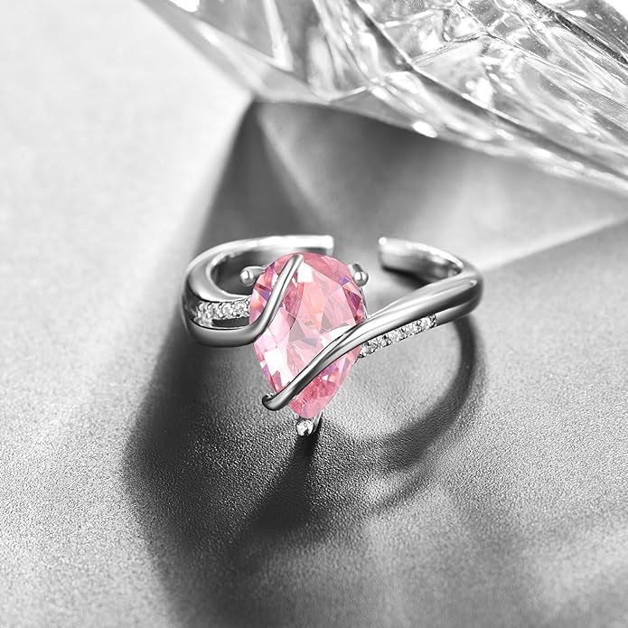 KINGWHYTE Adjustable Rings for Women Teardrop Pear Ring 925 Sterling Silver 0.85ct Teardrop Cubic Zirconia Open AdjustableThumb Ring for Women