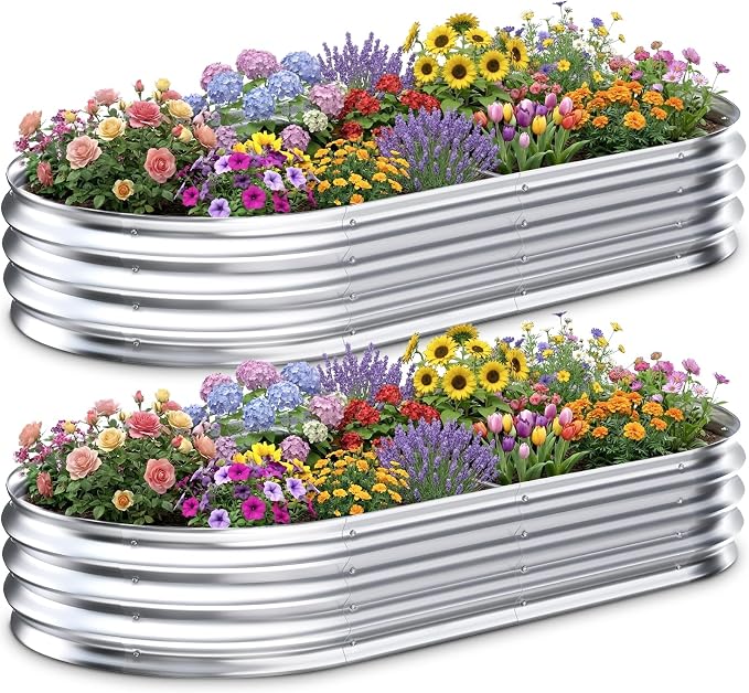 Galvanized Raised Garden Bed Outdoor, Easy Assemble Large Oval Plant Container by Tegarbed
