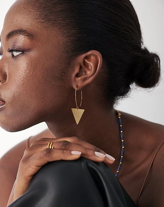 SOFYBJA Dainty 18K Gold Plated Disc Ball Triangle Sunburst Drop Earrings Long Dangle Lightweight Handmade Earrings Jewelry