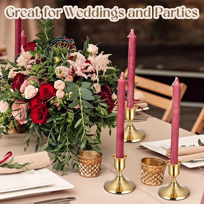 24PCS Brass Gold Taper Candle Holders, Vintage Metal Candlestick Holders | - Image 4