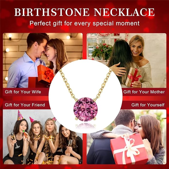 Ursilver Valentines Day Gifts for Her - Birthstone Necklace for Women, S925 Sterling Silver Round Birthstone Necklace Birthday Gifts 12 Months Necklaces for Women Jewelry Gift