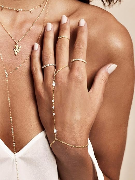 Hand Chain Bracelet for Women: Dainty 14k Gold Silver Plated Ring Chain Bracelets for Women Trendy Jewelry for Wedding Prom Birthday Gifts for Women