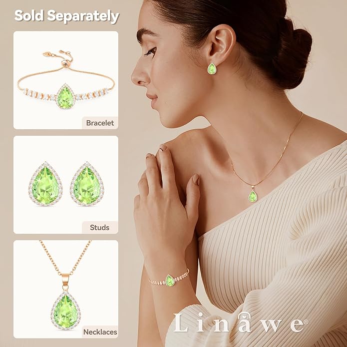 Linawe Crystal Chain Necklace for Women Trendy, Imitation Diamond Pendant, Statement Cubic Zirconia Boho Jewelry Set, 14K Gold/Rose Gold/Silver Birthstone Necklace