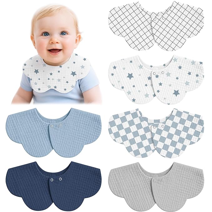 Muslin Baby Bibs, 6 Pack 100% Cotton Absorbent 360 ° Rotate Flower-Shaped Bandana Drool Bibs for Baby Girls & Boys