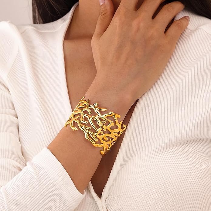 Wide Chunky Gold Cuff Bracelets for Women - Open Cuff Bangles Adjustable Wrist Bracelets, Statement Jewelry Gifts for Women
