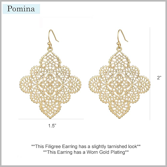 POMINA Floral Celtic Filigree Gold Dangle Drop Earring Boho Fashion Geometirc Filigree Earrings for Women