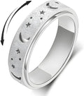 AmorArtSky Anxiety Ring for Women Men, Titanium Stainless Steel Spinner Ring, 5 Colors, 6MM, Size 6-10, 3 Styles Anxiety Ring-Moon Star, Sandblasted Finished, Hollow Outer