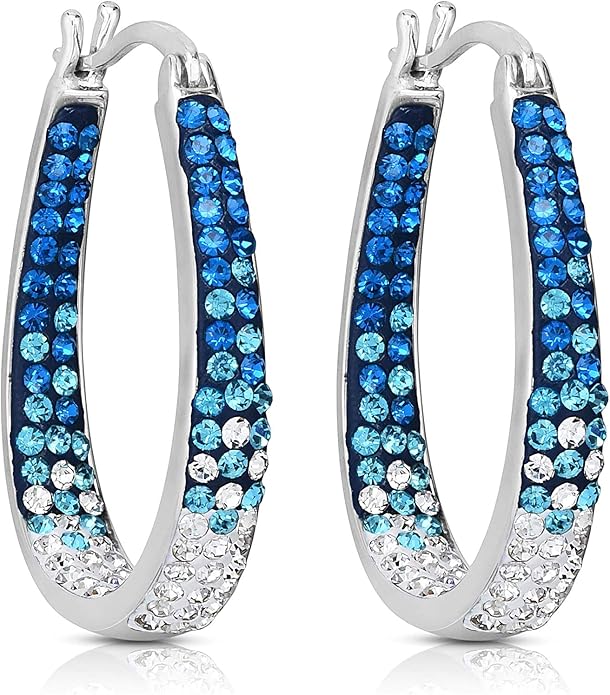Savlano 14K White Gold Plated Inside Out Crystal Hoop Earrings For Women Comes With Savlano Gift Box