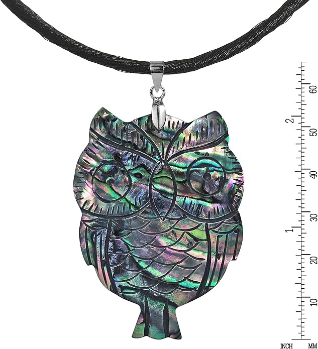 AeraVida Spirit of Wisdom Handcarved Abalone Seashell Owl Pendant with .925 Sterling Silver Bail | Trendy Nature-Inspired Owl Necklace on Woven Silk | Unique Animal Jewelry