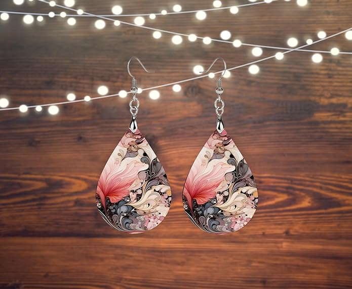 Teardrop Wood Earrings Light Weight Printed Image Dangle Jewelry, Fun and Funky Earrings