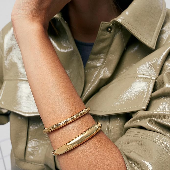 Hey Harper Gold Cuff Bracelet - Bangle Trendy Chunky Non Tarnish Gold Cute Stackable Waterproof Bracelet - Gift for Women - Simple Minimalist Unique Statement Jewelry