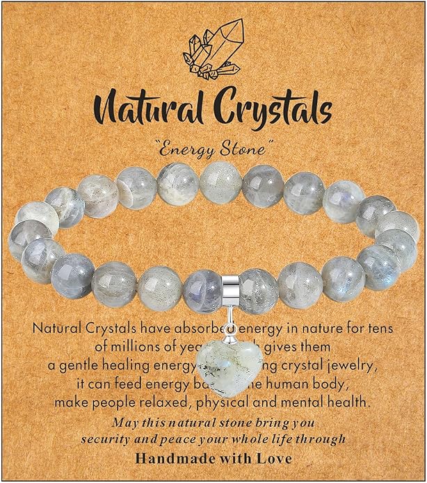 MAIBAOTA Healing Crystal Bracelet for Women, 8 mm Natural Gemstone Beaded Bracelet, Love Heart Bracelet Jewelry Gifts for Birthday Mothers Day Valentine's Day Anniversary