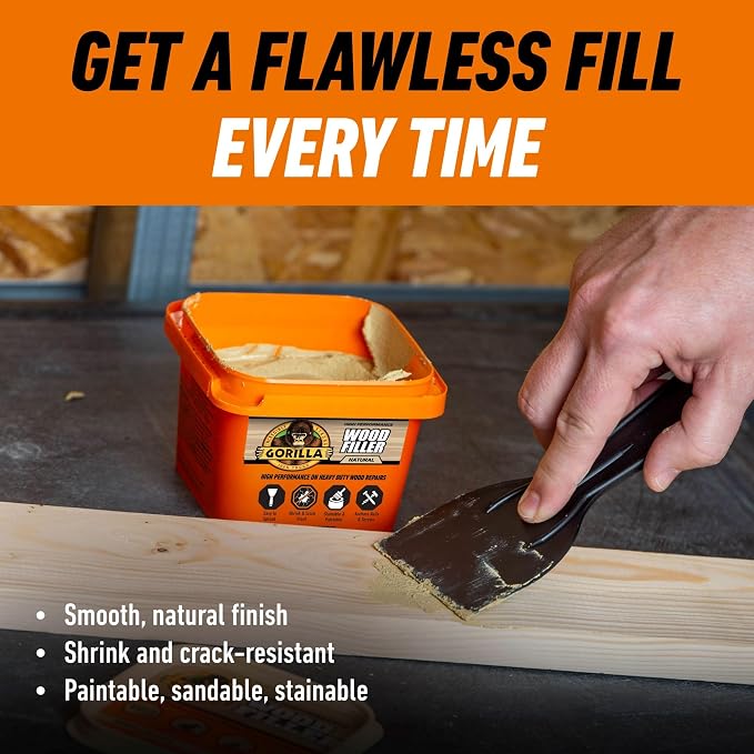Gorilla All Purpose Wood Filler, Natural Finish, 16 oz Tub, Stainable & Sandable - Image 4