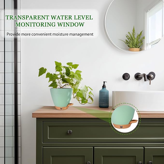 6 Inch Small Plant Pots for Indoor Outdoor Plants, Self Watering | Plastic - Image 8