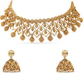 TARINIKA Brass Indian Choker Necklace Set - Gold Plated Cubic Zirconia Indian Jewelry Sets for Women Dangle, Drop, Jhumka Earrings Traditional Desi Necklace Pearls Gift for her