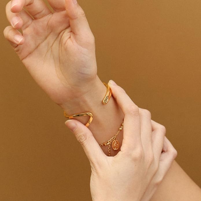 POTESSA 18K Gold Plated Cuff Bracelets Adjustable Dainty Bangle Handemade Jewelry for Women