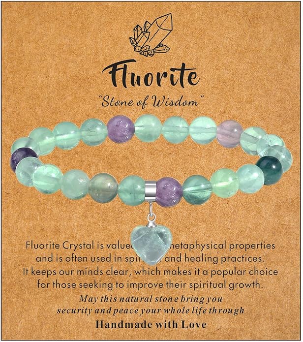 MAIBAOTA Healing Crystal Bracelet for Women, 8 mm Natural Gemstone Beaded Bracelet, Love Heart Bracelet Jewelry Gifts for Birthday Mothers Day Valentine's Day Anniversary