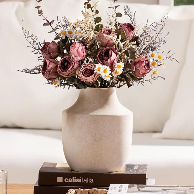Mitt&Ditt Ceramic Flower Vase, 7.5 inch Off-White Farmhouse Rustic Vase - Image 7