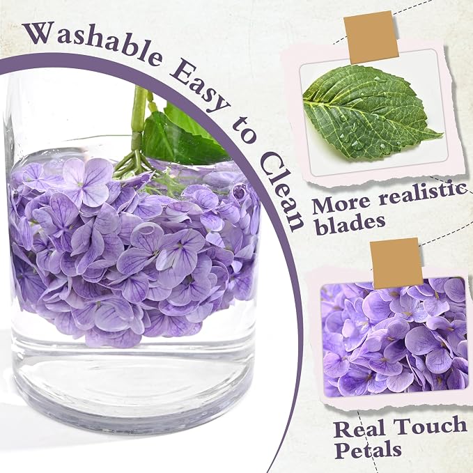 5 Pcs Purple Hydrangea Artificial Flowers, Latex Real Touch Faux Hydrangeas | - Image 3
