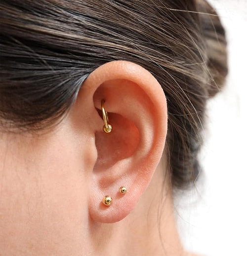 14K Gold Filled Polished Small CZ Pearl Ball Stud Earrings Set for Women Men 20G Surgical Steel Hypoallergenic Piercing Studs for Sensitive Ear, Pack of 6 Pairs