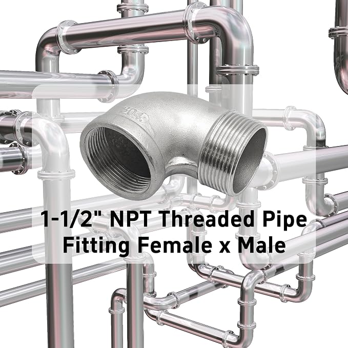 90 Degree Street Elbow, 1-1/2" NPT Male x 1-1/2" NPT Female, 304 Stainless - Image 4