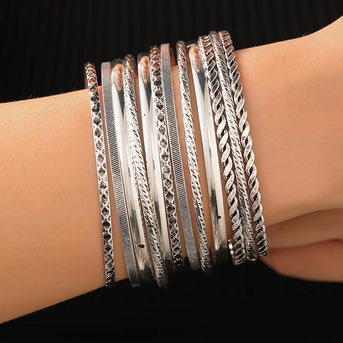 16Pcs Gold Bangle Bracelets for Women - Multi Layer Stackable Textured Bracelets Boho Jewelrys Set.