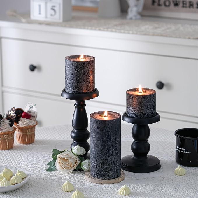 3x3 Inch Black Pillar Candles Set of 3 - Image 5