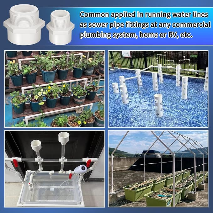 2Pcs White PVC Pipe Fittings, 3inch NPT Male Thread Pipe Fitting Adapter - Image 8