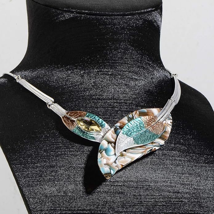 AMYJANE Vintage Statement Jewelry Set - Spring Leaf Flower Floral Plant Necklace Earring Set Crystal Rhinestone Fashion Costume Jewelry for Women Prom Party Unique Gift