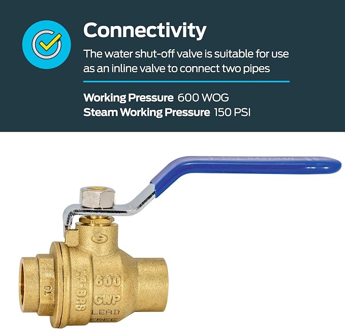 Eastman Heavy Duty Full Port Brass Ball Valve, 1/2 in Sweat x 1/2 in Sweat - Image 3
