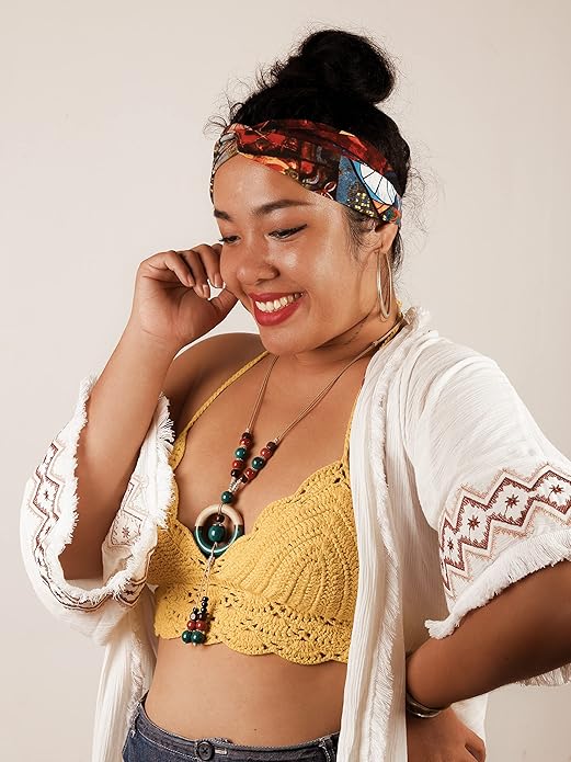 MINACHI Boho Hippie Colorful Ceramic Beads Strand O Ring Circle Charm Long Y Necklace, Vintage Bohemian Statement Jewelry Gift for Women