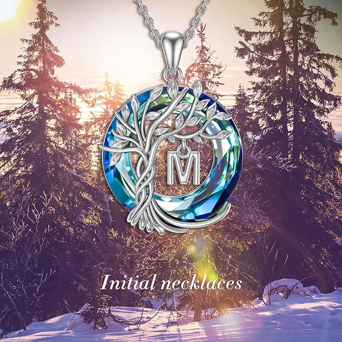 TOUPOP Gifts for Women Tree of Life Necklace 925 Sterling Silver Initial Pendant Family Tree Crystal Jewelry Valentine's Day Birthday Gifts for Her Mom Wife Girlfriend Daughter