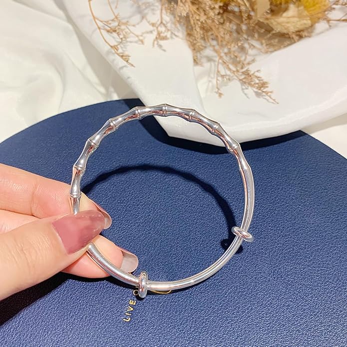Solid 925 Sterling Silver Bracelets for Women Simple Adjustable Bangle Bracelet