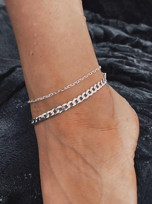 DEARMAY Dainty 14K Gold Plated Ankle Bracelets for Women, Waterproof 14K Gold Plated Link Chain Anklets Non Tarnish Set Pack Summer Beach Jewelry Gift