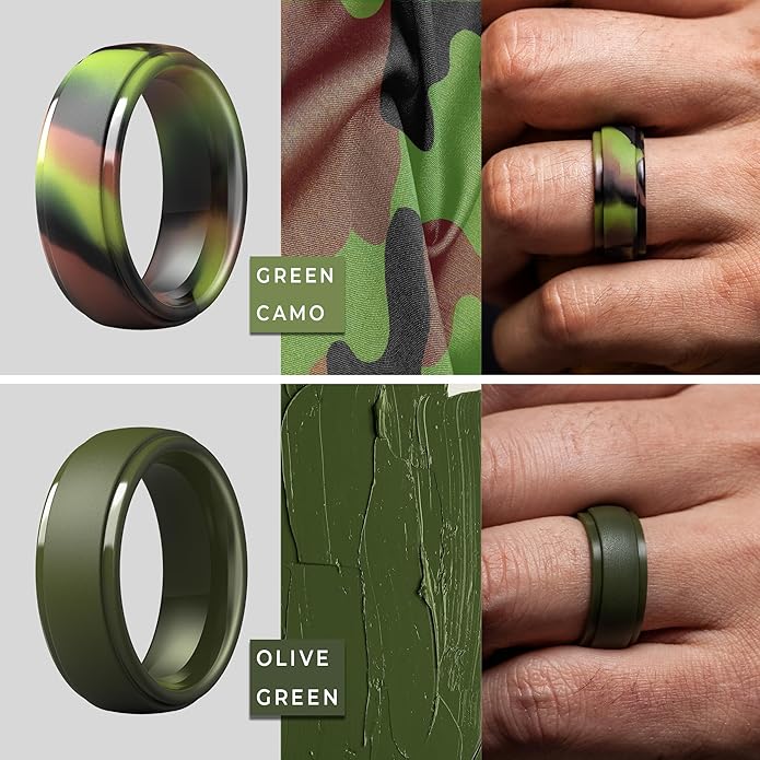 ThunderFit Silicone Rings for Men - 7 Rings / 4 Rings / 1 Ring Step Edge Rubber Wedding Bands 10mm Wide - 2.5mm Thick